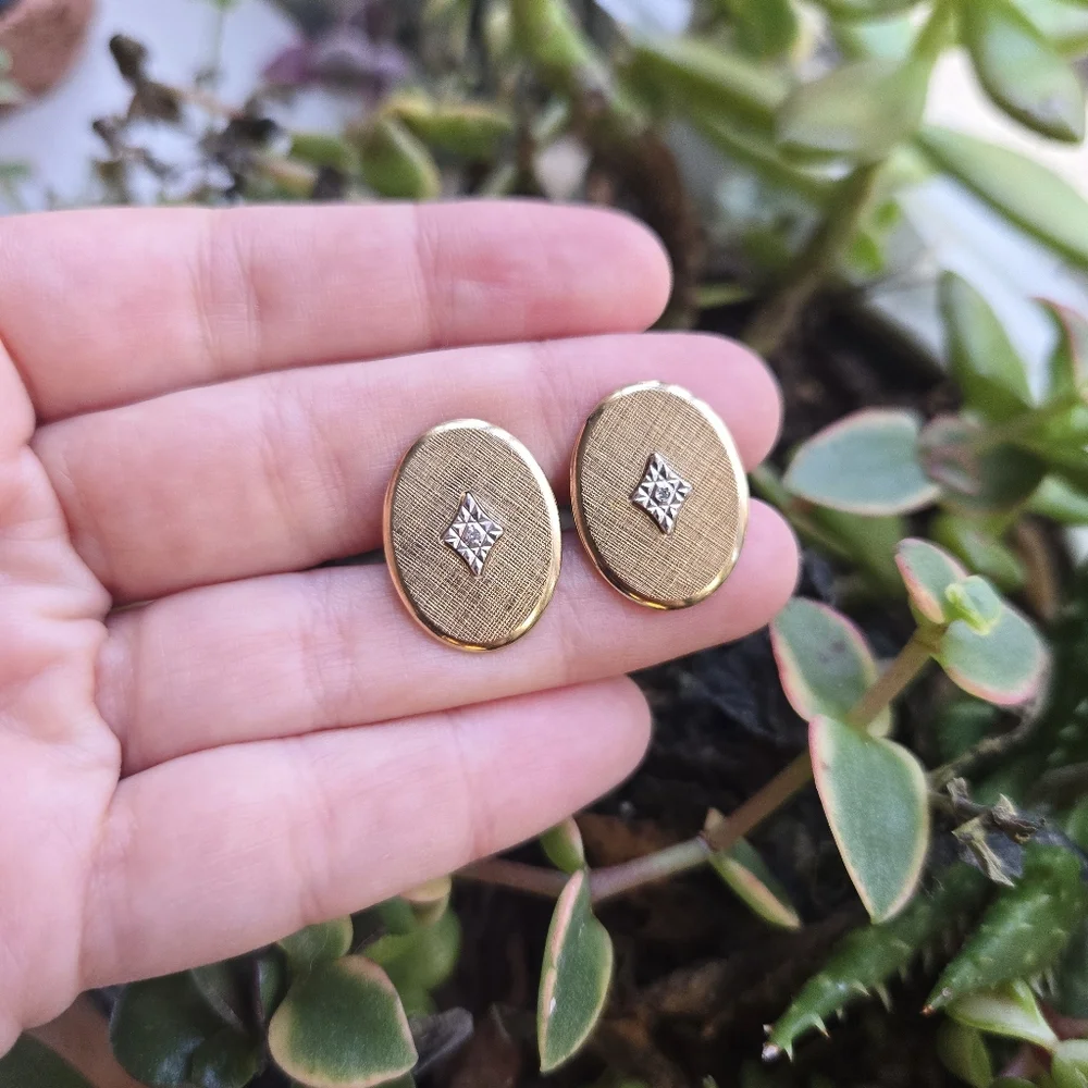 Vintage 12K GF Artisan Art Nouveay Style Gypsy Rhinestone Cuff Links